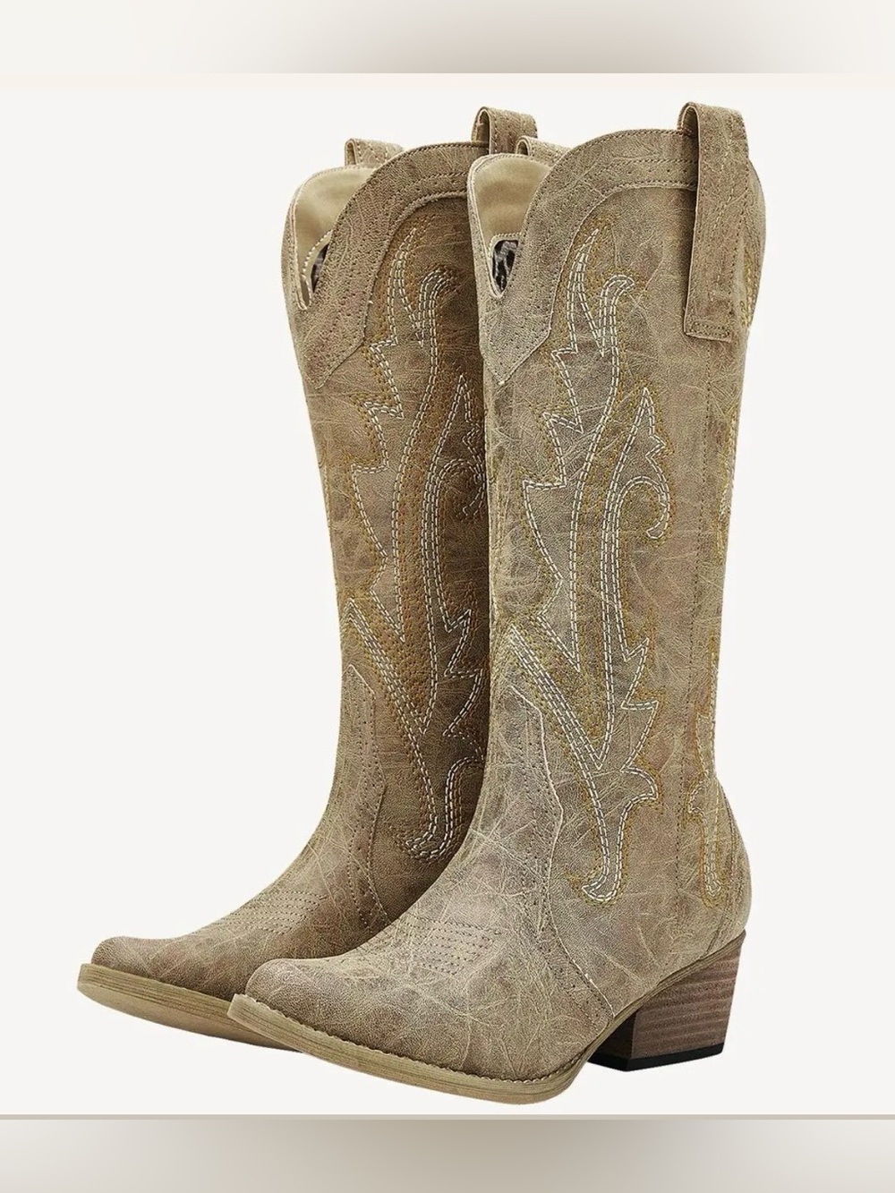 Women’s Tan Western Cowboy Boots - Stylish Embroidered Shaft